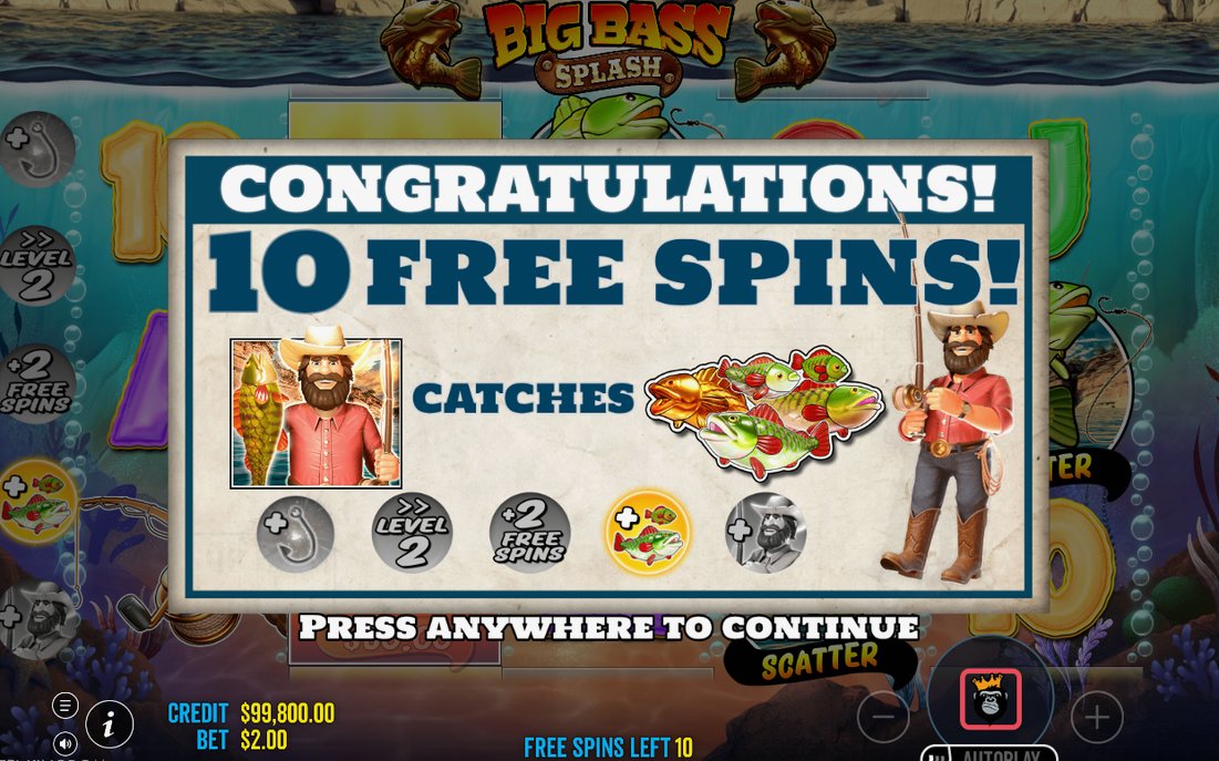 Free Spins with the Fisherman Wild on every reel