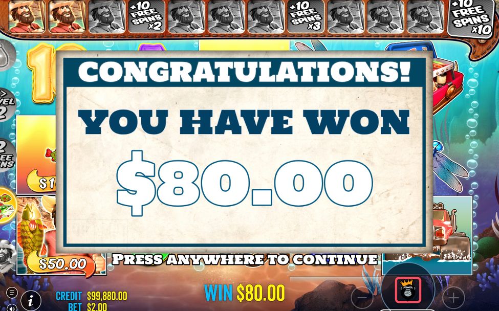 Win screen after a line pays from the leftmost reel